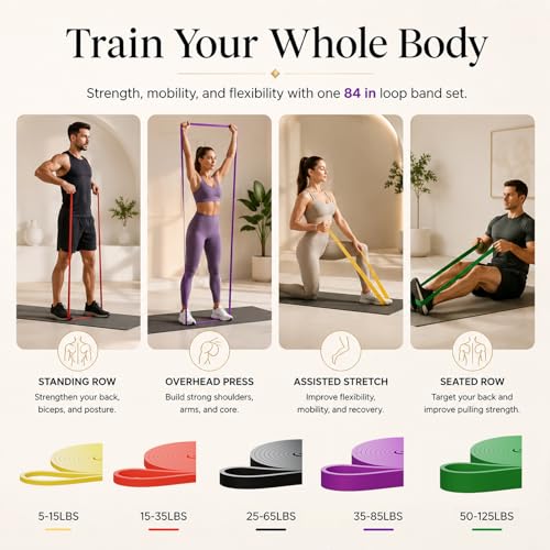 Resistance Bands Set of 5 for Strength Training & Physical Therapy - Heavy Duty Exercise Loops for Home Gym