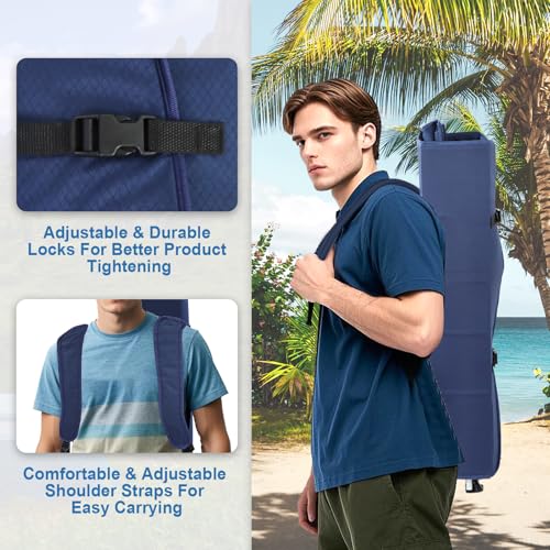 The Treasmap Navy Blue Folding Camping Chair with Canopy & Shade - Portable Outdoor Beach & Fishing Seat for Adults