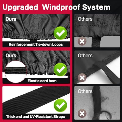 Heavy Duty Waterproof Boat Cover 14-16ft with Windproof Straps & Storage Bag - Black