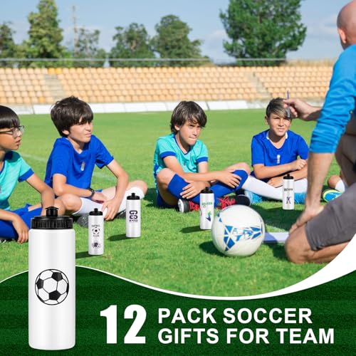 Soccer Water Bottles Set - 12pcs 20oz with 300 Stickers, Sports Drink Bottles