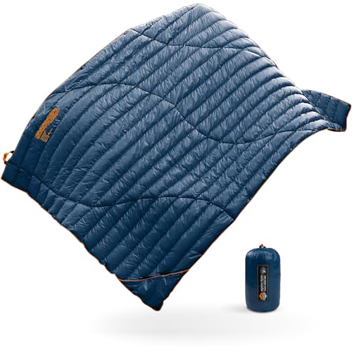 ZOOOBELIVES Dark Blue Down Camping Blanket 650 Fill Power Packable 79x54in