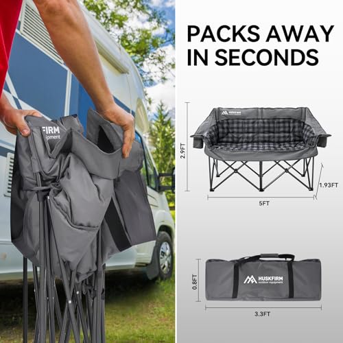 Huskfirm Padded Double Camping Chair - Heavy Duty Grey Loveseat