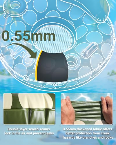 Pafolo Green 2-Person River Tube with Mesh Bottom - Heavy Duty Inflatable Float for River & Lake, Puncture-Resistant & Breathable