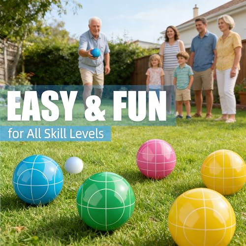 FASTOSS 90mm Bocce Ball Set - Multicolor Resin Lawn & Beach Game, Portable with Carrying Case