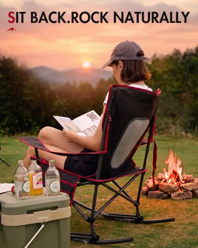 Portal Breathable Mesh Red Folding Camping Rocking Chair, 350LBS Portable Outdoor Seat