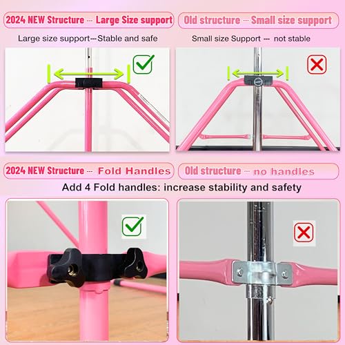 MARFULA Foldable Kids Gymnastics Bar - Adjustable Kip Bar with Mat, Pink for Ages 3-12
