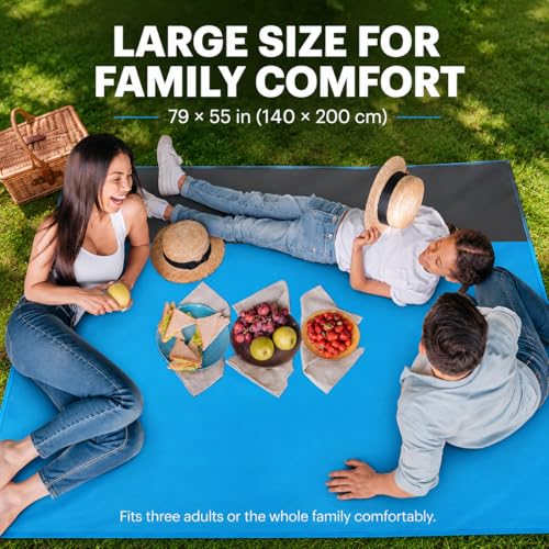 Aqua Blue Sandproof Waterproof Beach Blanket - Extra Large 79 x 55 Inch Outdoor Mat for Travel Camping Hiking