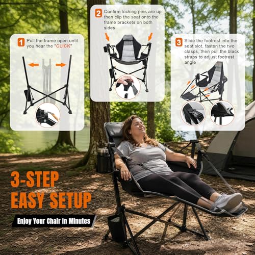 Hopperan Camping Hammock Chair with Footrest - Heavy Duty Swing Seat 400 lbs - Black - 1 Pack
