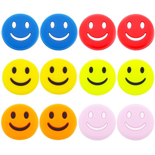 DQITJ 12 Pcs Tennis Racquet Dampeners, Cute Round Shape Rubber Tennis Racket Damper Shock Absorber, Tennis Vibration Dampener with 6 Colors