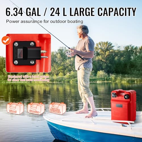 VEVOR 6.34-Gallon Marine Fuel Tank with 9.8ft Hose, Gauge, Portable for Outboard, Yacht, Fishing