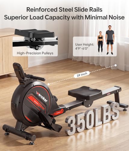 Wenoker Dark Red Magnetic Rowing Machine for Home, Full Body Workout, Quiet & Smooth