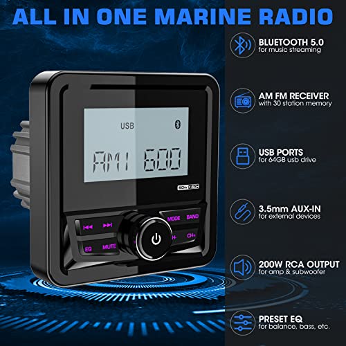VOXXBASS Waterproof Marine Bluetooth Stereo Receiver for Boat & UTV