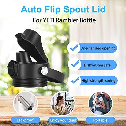BIJISI Auto Spout Lid for YETI Rambler Bottles 18/26/36/64 oz - Black, Pack of 2