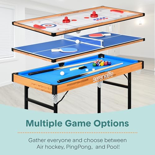 SereneLife 4-in-1 Multi Game Table - Indoor/Outdoor Foldable Sports Arcade with Accessories