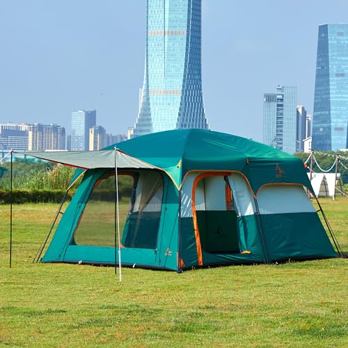 KTT Green New Large Family Tent 8-10-12-14 Person Waterproof 2 Rooms 3 Doors