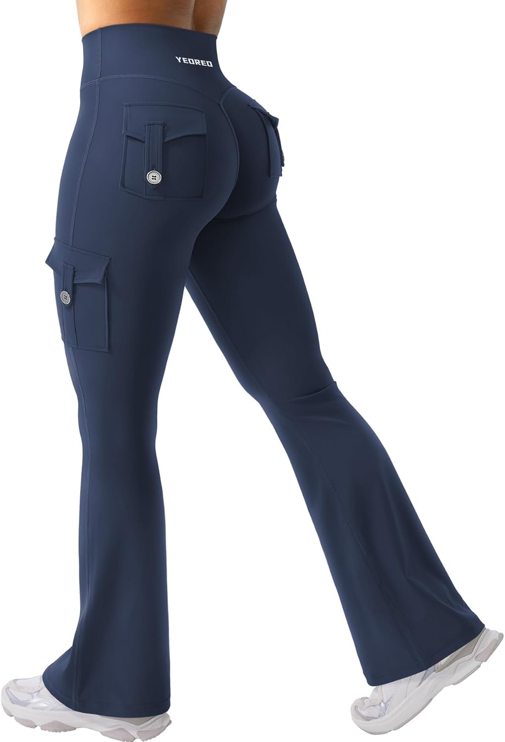 YEOREO CoreFlex Women's High-Waisted Flare Leggings - Hidden Pockets & No Front Seam, Ideal for Gym & Yoga