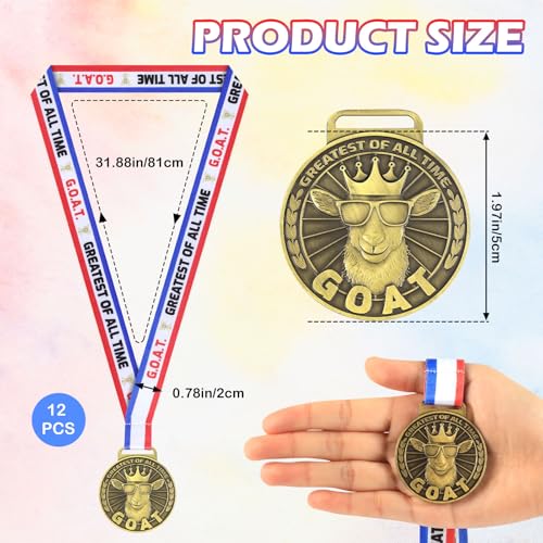 12Pcs Light Bronze Double-Sided Goat Medals with Ribbons - Award & Recognition