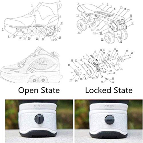Wedsf White High-Top 2-in-1 Deform Roller Skates with Removable Pulleys, Size 7.5