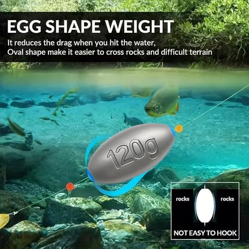 20g Lead Oval Sliding Fish Sinkers for Catfish Bass - 10 Pack