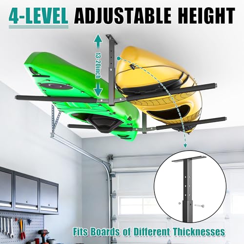 EVERHANGER 62-Inch Adjustable Ceiling Kayak Storage Rack for Garage - Supports 2 Kayaks