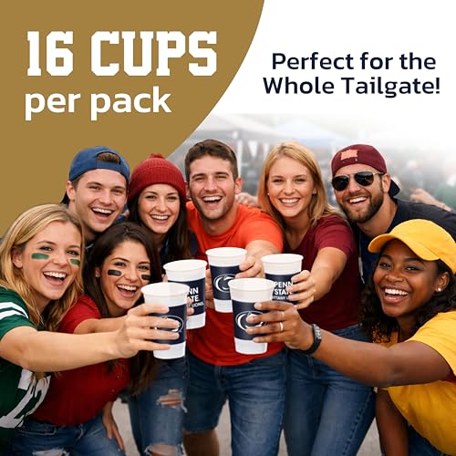 Penn State Nittany Lions 16oz Plastic Cups - Officially Licensed 16 Pack - Tailgate & Game Day Fan Party Supplies