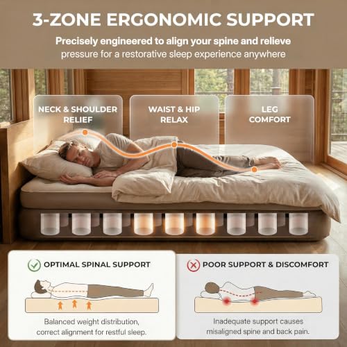 California King Air Mattress with Rechargeable Built-in Pump - Portable Inflatable Bed for Home & Camping