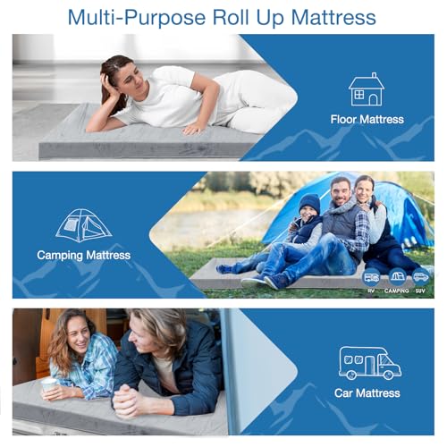 KingChii Grey Memory Foam Camping Mattress 75x30x3 Inch Portable Travel Bed