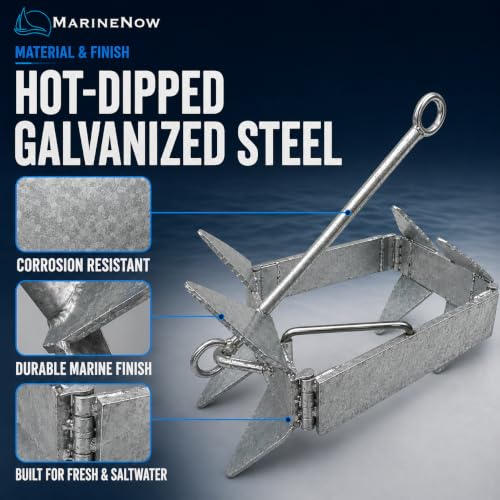 MarineNow 25 lb Folding Box Anchor for Boats Up to 40 ft - Galvanized, Compact & Rust-Resistant