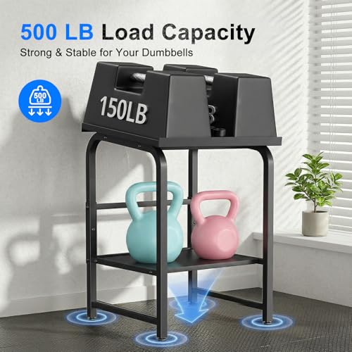 Beolisave Adjustable Dumbbell Rack with Shelf, 500 lb Capacity, Space-Saving Home Gym Organizer