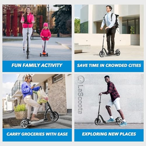 Lascoota Kids & Adult Kick Scooter Black, 8-Inch Wheels, Foldable, Adjustable Handlebar