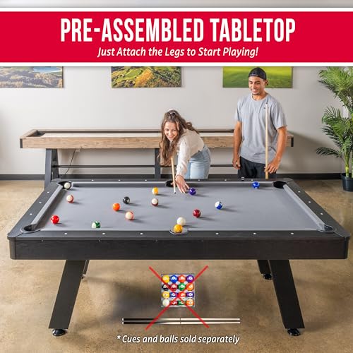 GoSports 7 ft Pool Table Gray Finish with Premium Billiards Design – Room Size 16x13 ft