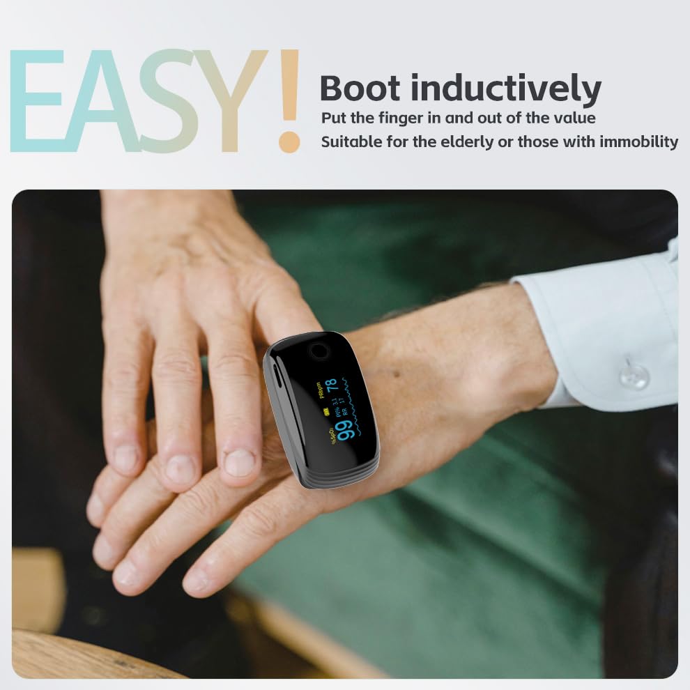 Skiennix Rechargeable Pulse Oximeter - Accurate SpO2 & Pulse Rate Monitor | OLED Display, Black