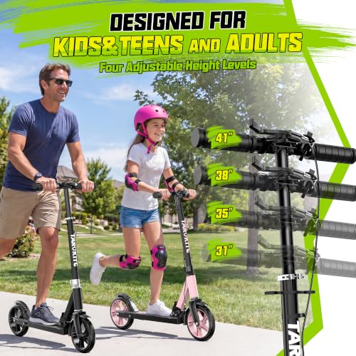 Pink Kids & Adults Kick Scooter with 8-Inch Big Wheels, Adjustable Height, Foldable, 240 lbs Max Load