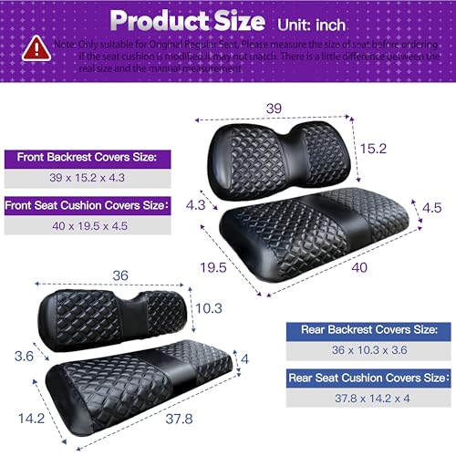 Club Car Precedent Golf Cart Seat Covers No Staples Black - Fits for Model