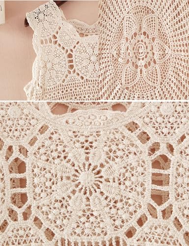 PUWEI Women's Apricot Hollow Out Hi-Low Floral Crochet Bikini Cover Up - One Size