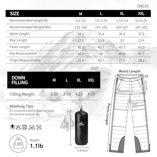 Naturehike Insulated Winter Snow Ski Pants for Men & Women, Black XXL