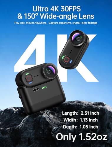 Ahlirmoy 4K Mini Body Action Camera Waterproof 64GB for Sports & Vlogging - Black