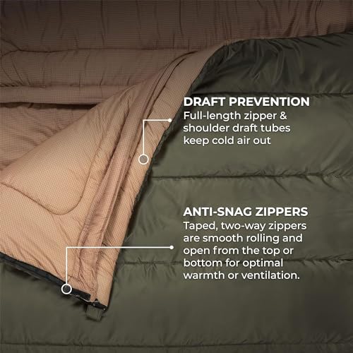 Green Mammoth Queen Size Double Sleeping Bag - Warm Camping Comfort 0°F