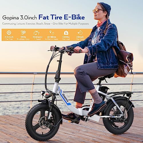 Electric Foldable Fat Tire E-Bike - 16-Inch, 500W Motor, Portable Commuter Bike - Blue-White 16