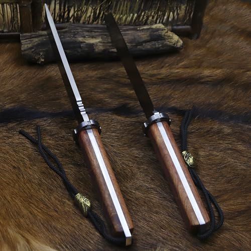 BA-KOR 7mm 9Cr18MoV Steel Fixed Blade Hunting Knife with Sandalwood Handle & Scabbard