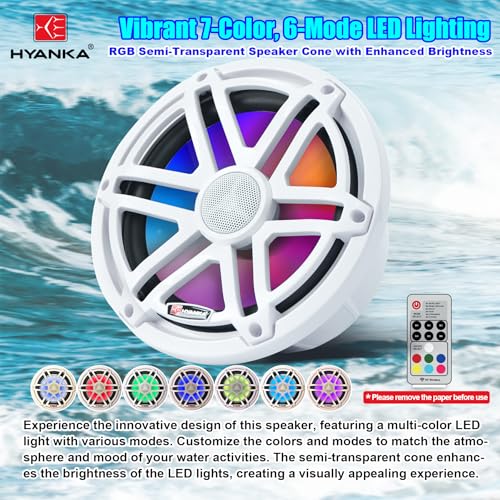 White 8 Inch Marine Waterproof Speakers with 7-Color LED - Pair, 1000W