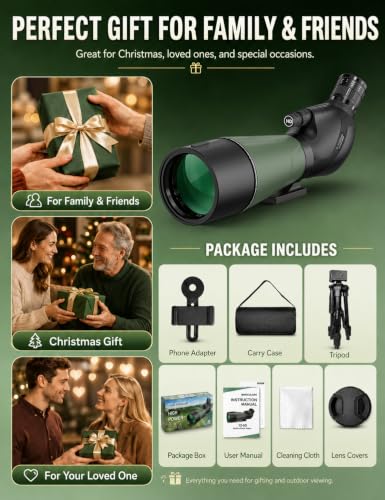 20-60x80 HD Spotting Scope with Phone Adapter & Tripod for Bird Watching