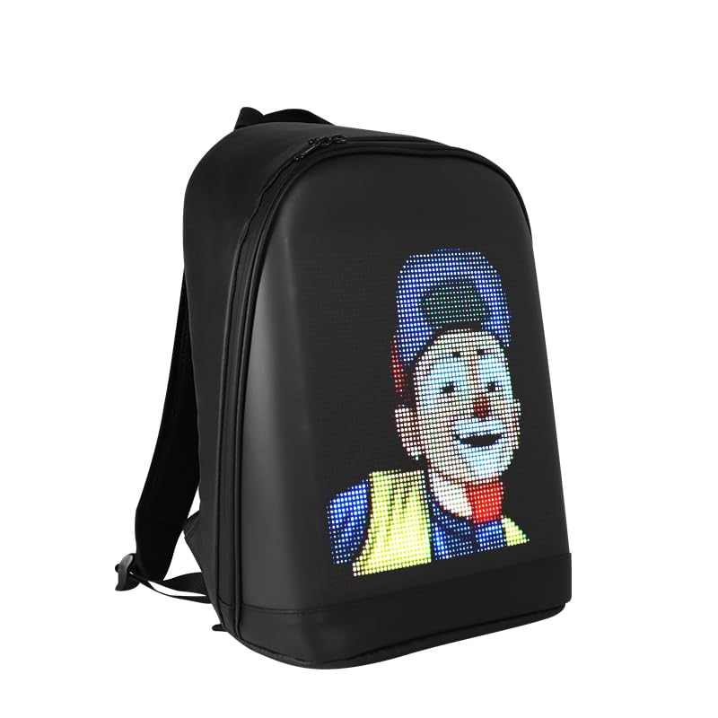 LED Customizable Photo Icon Backpack Black Water-Resistant Travel Bag with USB Port