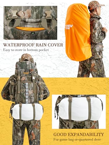 Tree Variation 60L Hunting Backpack for Men Large Capacity Camouflage Pack with Rain Cover