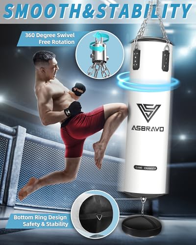 White 4ft PU Boxing Punching Bag Set with Gloves & Accessories - Adjustable Weight