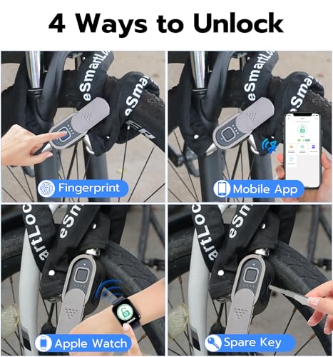Heavy Duty Fingerprint Bike Chain Lock with App Control - 3.3FT Waterproof Bicycle Security Lock