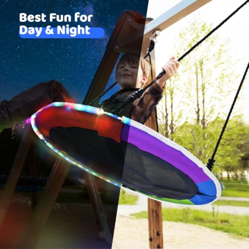 Rainbow 40-Inch Saucer Tree Swing with LED Lights, Heavy Duty 700LBS