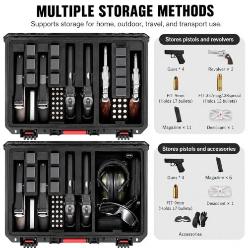 Big Case Gun Case for 6 Pistols & 11 Magazines with TSA Locks – Waterproof Impact-Resistant Pistol Storage