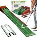 Golfguru Professional Dual-Hole Putting Green Mat with Mirror & Automatic Ball Return - 9.8FT Indoor & Outdoor Practice Mat