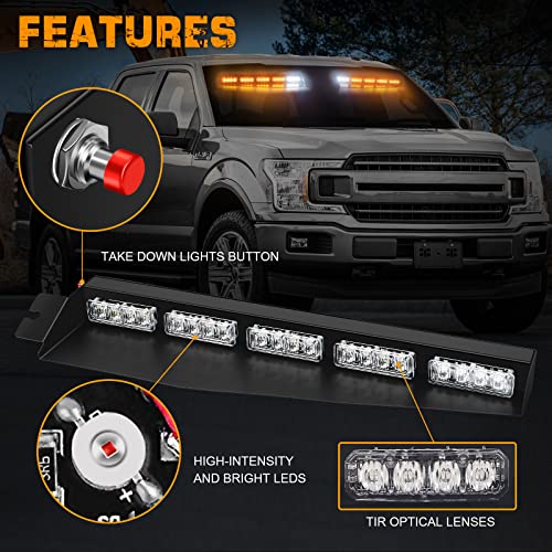 Amber Visor Light Bar 34 Inch 40 LED Strobe Lights for Vehicles - XRIDONSEN
